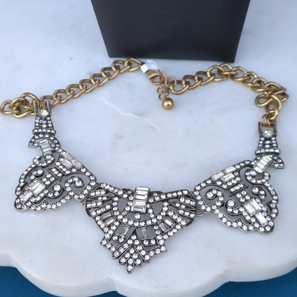 Rhinestone Geometric Art Deco Gold Tone Statement Necklace - Picture 8 of 8